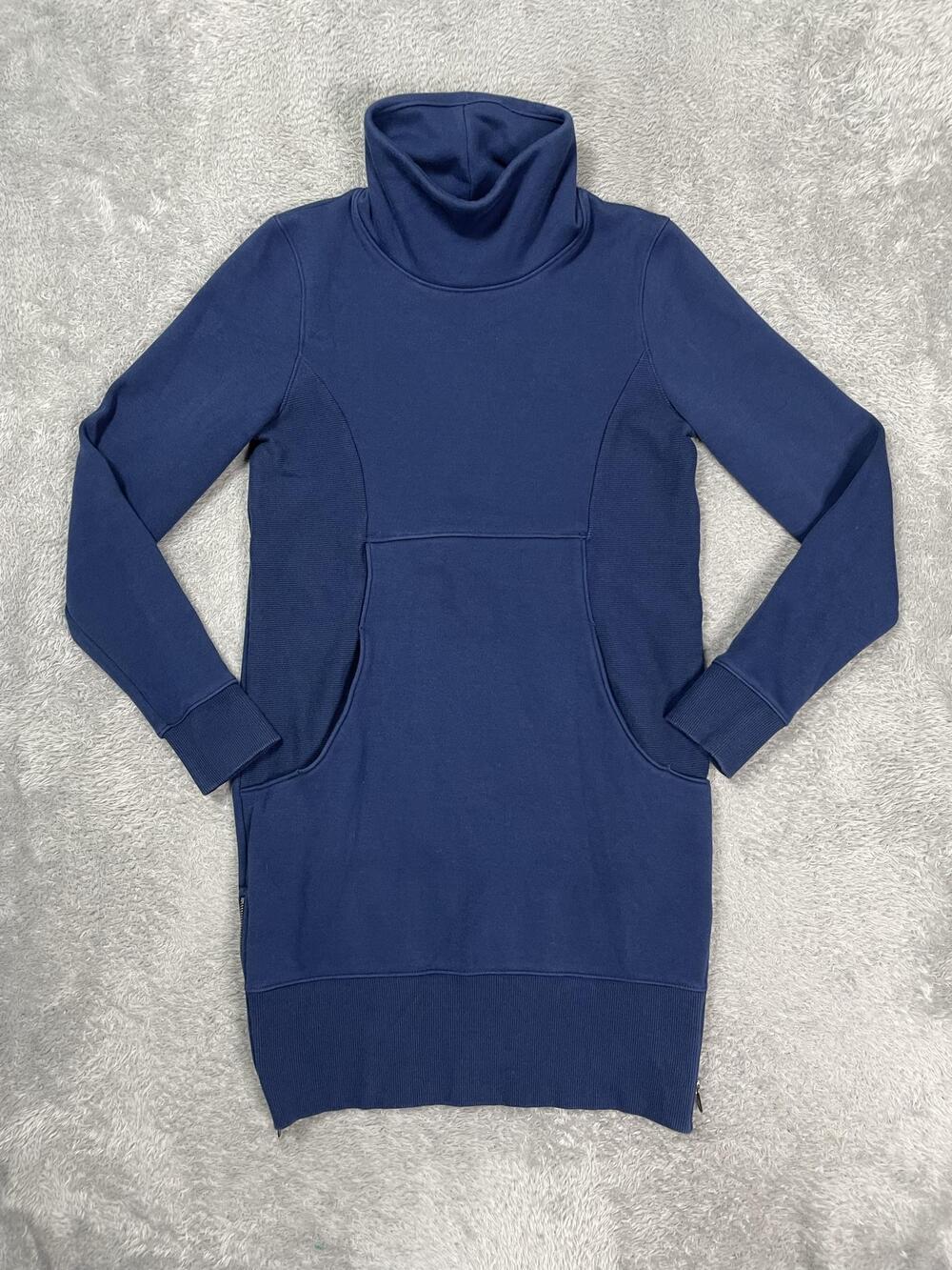 Athleta Sweater Dress Womens S Blue Cozy Karma Funnel Neck Long Sleeve Fleece